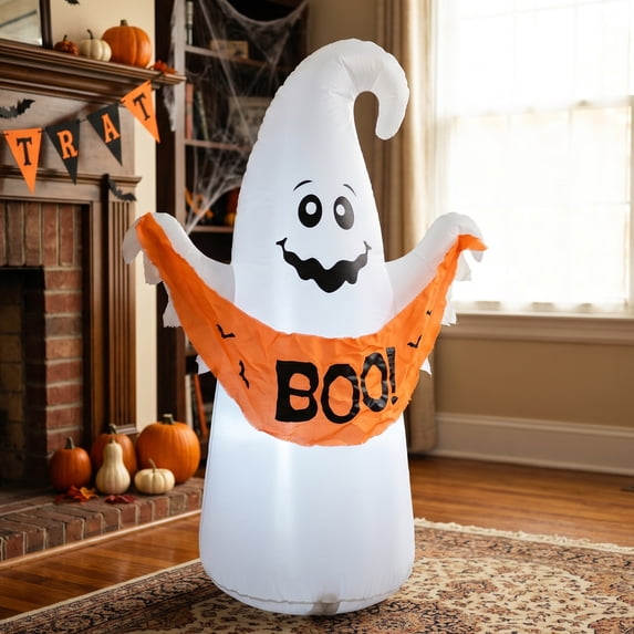 KITBONIS 4FT Ghost Inflatable Halloween Decoration for Outdoor Indoor with LED-Lit Specter Holding a BOO Banner Inflatable Decor