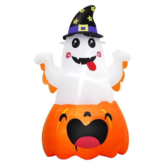 KITBONIS 4FT Halloween Pumpkin Inflatable Ghost in Pumpkin Decor LED-Lit Cute Spooky Decor for Yard Porch Indoor Party