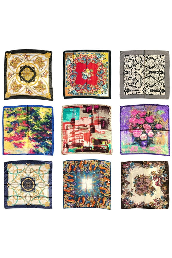 35" Large Satin Silk Feeling Square Scarf Hair Scarf Head Wrap - Pink & Tan