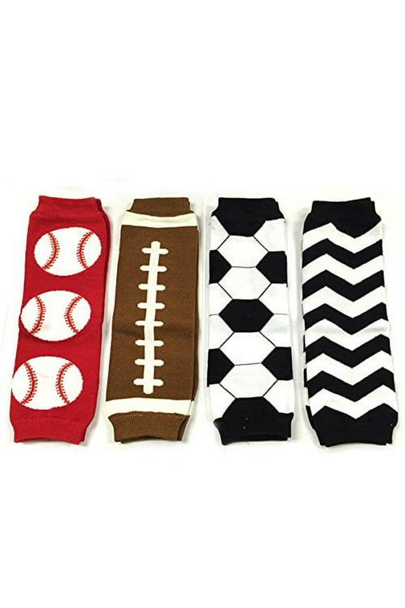 4 Pack Leg Warmers In Various Styles For Babies And Toddlers, Home Run, Touchdown, Soccer, Chevron