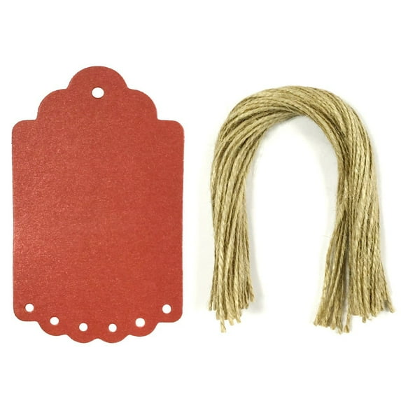 ALLYDREW 50 Red Gift Tags/Hang Tags with Large Scalloped Edge for Gift Wrap, Arts & Crafts & Price Tags (Pearl Shine Red Gift Tags & Pre-Cut Strings)