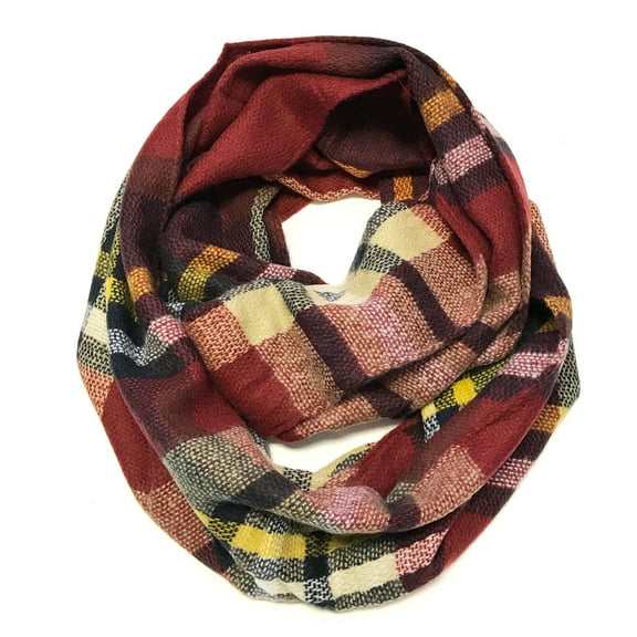 ALLYDREW Fashionable Plaid Infinity Circle Scarf Long Plaid Scarf - Infinity Scarf, Berry Harvest Plaid