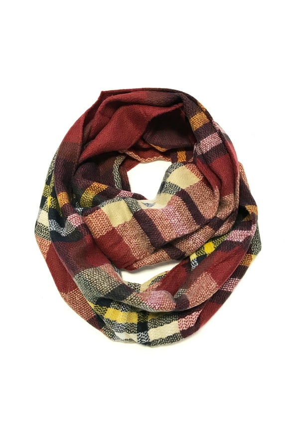Fashionable Plaid Infinity Circle Scarf Long Plaid Scarf - Infinity Scarf, Berry Harvest Plaid