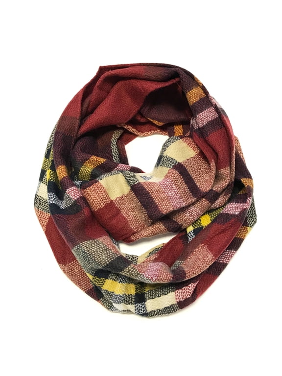 Fashionable Plaid Infinity Circle Scarf Long Plaid Scarf - Infinity Scarf, Berry Harvest Plaid