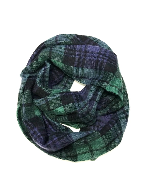 Fashionable Plaid Infinity Circle Scarf Long Plaid Scarf - Infinity Scarf, Blue & Green Plaid