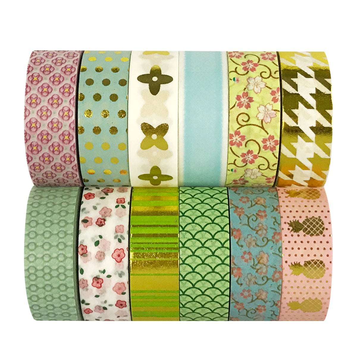 ALLYDREW Set of 12 Washi Tapes Gold Spring Blossoms Washi Tape Rolls