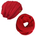 thumbnail image 1 of ALLYDREW Thick Knitted Winter Infinity Circle Scarf and Slouchy Beanie Set, Red, 1 of 4