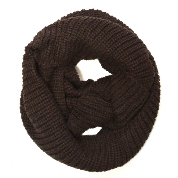 ALLYDREW Unisex Soft Thick Knitted Winter Warm Infinity Scarf Ribbed Knit Infinity Loop Scarf - Coffee Thick Infinity Scarf