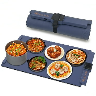 ALLYUU Electric Warming Tray (Large Size 26"x 15.5") Rollable Food Warmer with Adjustable Temperature Controls for Parties Buffets, Blue