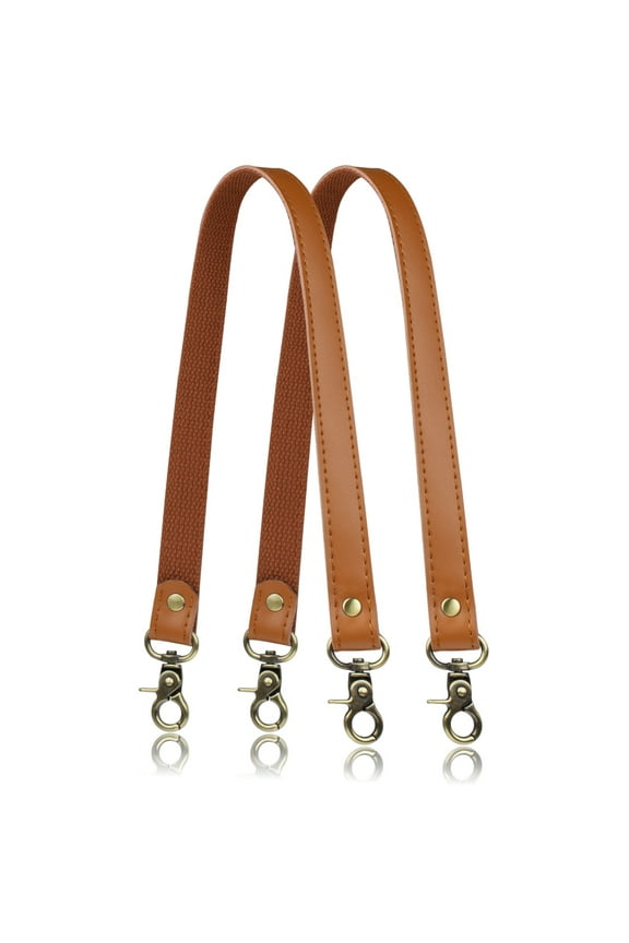 Genuine Cowhide Leather Shoulder Strap 2-Pack with Canvas Backing & Antique Brass Clasps (23.6"x0.8")