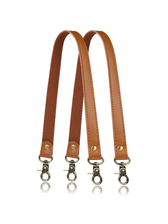 Genuine Cowhide Leather Shoulder Strap 2-Pack with Canvas Backing & Antique Brass Clasps (23.6"x0.8")