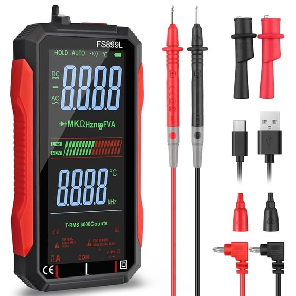 ALLmeter 6000 Counts Digital Multimeter with 5.0" Color Screen, TRMS, USB Rechargeable, NCV, Temperature, Backlight & Flashlight, 10A Current Range, Voltage, Current, Capacitance Tester