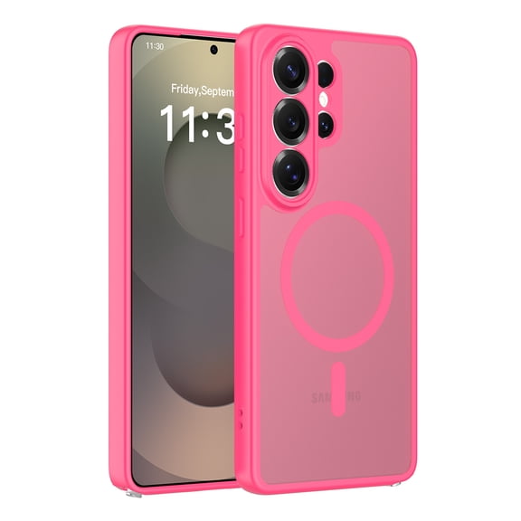 ALMAJEA Magnetic Anti-Fingerprint Matte Hard Shell Back Cover Cell Phone Case for Samsung Galaxy S26 Ultra, Pink