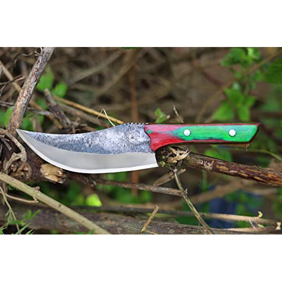ALMAZAN® Custom Handmade Bushcraft Knife with Color Wood Handle, Perfect for Camping, Hunting, Survival, and Outdoor Adventures