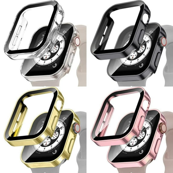 ALMNVO 2/4Pack Hard Waterproof Cover Compatible with Apple Watch Case 45mm 44mm 41mm 40mm Accessories Tempered Glass Shell Protector Bumper Shockproof Case for iWatch Series 9 8 7 SE 6 5 4