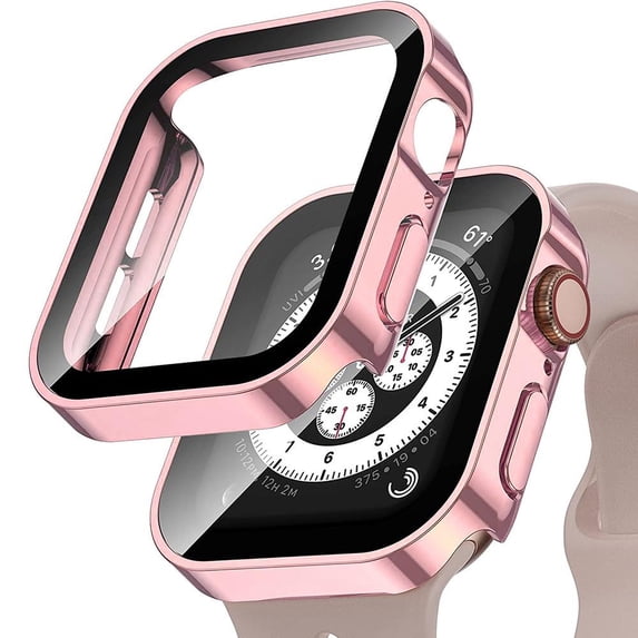 ALMNVO 2/4Pack Hard Waterproof Cover Compatible with Apple Watch Case 45mm 44mm 41mm 40mm Accessories Tempered Glass Shell Protector Bumper Shockproof Case for iWatch Series 9 8 7 SE 6 5 4