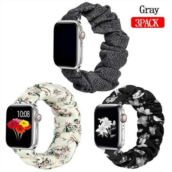 ALMNVO 3 Packs Scrunchie Strap Compatible for Apple Watch Bands 40mm 38mm 41mm 42 mm 44mm 45mm Cute Printed Elastic Solo Loop Band Women Bracelet Strap for iWatch Series 7 6 5 4 3 2 1 SE