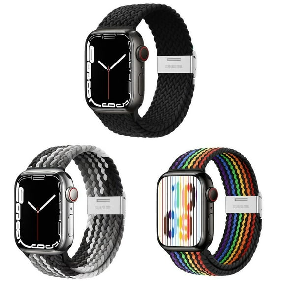 ALMNVO 3Pack Braided Solo Loop for Apple Watch Bands 40mm 38mm 41mm 42mm 44mm 45mm 49mm Men Women, Adjustable Elastic Sport Strap Nylon Band Wristband for iWatch Series Ultra 8 7 SE 6 5 4 3 2 1 Nike