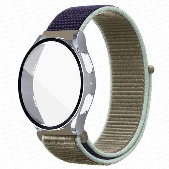 ALMNVO Case+Strap Compatible with Samsung Galaxy watch 5 40mm 44mm/ Samsung Galaxy watch 4 40mm 44mm band, 20mm nylon band Braided Loop Strap and Tempered Glass Bumper Cover