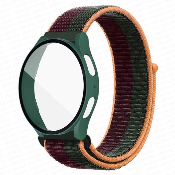 ALMNVO Case+Strap Compatible with Samsung Galaxy watch 5 40mm 44mm/ Samsung Galaxy watch 4 40mm 44mm band, 20mm nylon band Braided Loop Strap and Tempered Glass Bumper Cover