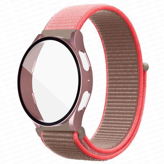 ALMNVO Case+Strap Compatible with Samsung Galaxy watch 5 40mm 44mm/ Samsung Galaxy watch 4 40mm 44mm band, 20mm nylon band Braided Loop Strap and Tempered Glass Bumper Cover