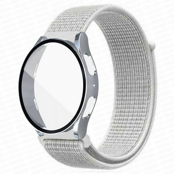 ALMNVO Case+Strap Compatible with Samsung Galaxy watch 5 40mm 44mm/ Samsung Galaxy watch 4 40mm 44mm band, 20mm nylon band Braided Loop Strap and Tempered Glass Bumper Cover