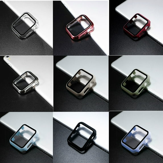 ALMNVO Compatible with Apple Watch Case 40mm 45mm 41mm 44mm 42mm 38mm, Full Coverage Hard PC Bumper with Tempered Glass Screen Protector Cover Accessories for iWatch SE Series 3 7 6 5 4 2 1