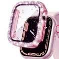 thumbnail image 1 of ALMNVO Diamond Case Compatible with Apple Watch 41mm 40mm 38mm 45mm 44mm 42mm iWatch Series 9 8 7 SE 6 5 4 3 Tempered Glass Screen Protector Crystal Bumper Bling Cases iWatch Protective Cover Women, 1 of 14