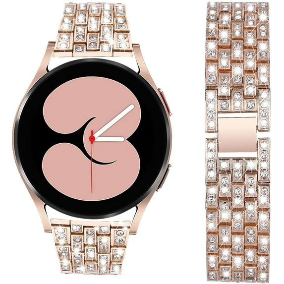 ALMNVO Diamond Stainless Steel Strap for Samsung Galaxy Watch 4 40 mm 44 mm Classic 46mm/42mm 3 Active 2 Gear S3 S2 Frontier Classic Slim Metal Women / Girls Band for Amazfit bip -rose gold