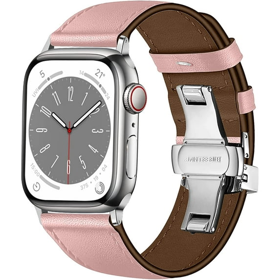 ALMNVO Genuine Leather Compatible with Apple Watch Band 40mm 41mm 44mm 38mm 45mm 49mm 42mm Women Men, Genuine Quality Leather Wristbands Replacement for iWatch Series Ultra 9 8 7 SE 6 5 4 3 2 1
