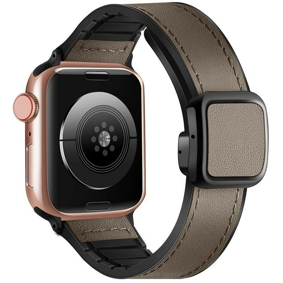 ALMNVO Genuine Leather Wristbands Compatible with Apple Watch Bands 41mm 40mm 38mm 49mm 45mm 44mm 42mm Women Men, Genuine Leather Magnetic Strap for iWatch Series Ultra 9 8 7 SE 6 5 4 3 2 1 Band