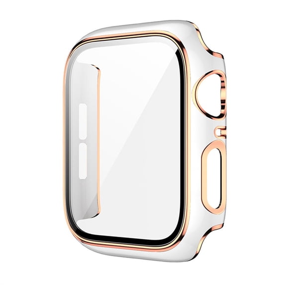 ALMNVO Glass+Cover Compatible with Apple Watch Case 45mm 41mm iWatch Case Bumper+Screen Protector Apple Watch Series 8 7 -White rose