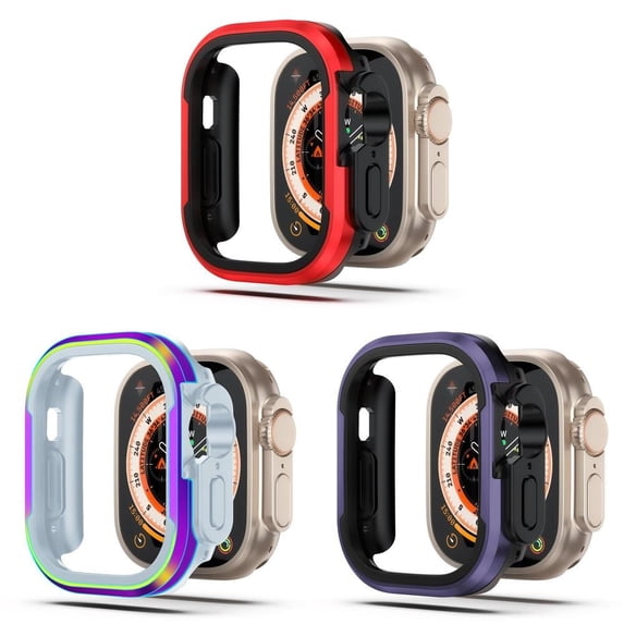 ALMNVO Metal Case Compatible with Apple Watch Ultra 49mm 45mm 41mm 44mm 40mm, Shockproof Protector TPU Bumper Tempered Cover Accessories for iwatch Series Ultra 9 8 7 SE 6 5 4