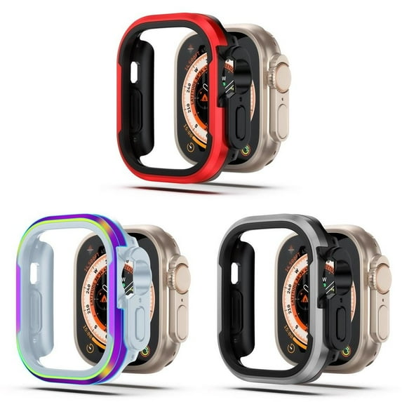 ALMNVO Metal Case Compatible with Apple Watch Ultra 49mm 45mm 41mm 44mm 40mm, Shockproof Protector TPU Bumper Tempered Cover Accessories for iwatch Series Ultra 9 8 7 SE 6 5 4
