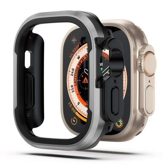 ALMNVO Metal Case Compatible with Apple Watch Ultra 49mm 45mm 41mm 44mm 40mm, Shockproof Protector TPU Bumper Tempered Cover Accessories for iwatch Series Ultra 9 8 7 SE 6 5 4
