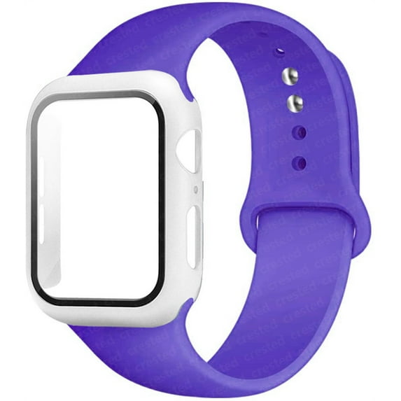 ALMNVO Silcioen Strap + Case Compatible with Apple Watch Bands 40mm 38mm 44mm 42mm Women Men Screen Protector Tempered Glass Cove With Sport Bracelet Silicone Band for iWatch Series SE 6 5 4 3 2 1