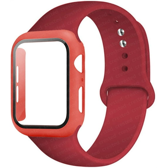 ALMNVO Silcioen Strap + Case Compatible with Apple Watch Bands 40mm 38mm 44mm 42mm Women Men Screen Protector Tempered Glass Cove With Sport Bracelet Silicone Band for iWatch Series SE 6 5 4 3 2 1