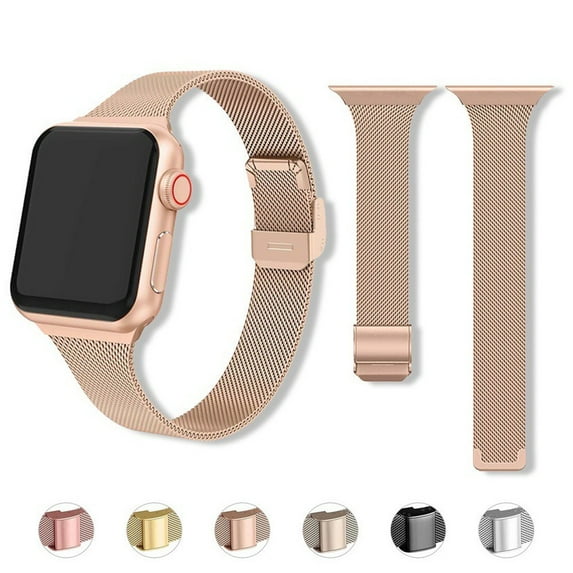 ALMNVO Slim Milanese Loop Stainless Steel Metal Mesh Band Compatible with Apple Watch Bands 40mm 38mm 41mm 45mm 44mm Ultra 49mm 42mm Magnet Closure Replacement iWatch Series 8 7 6 5 4 3 SE Rose Gold