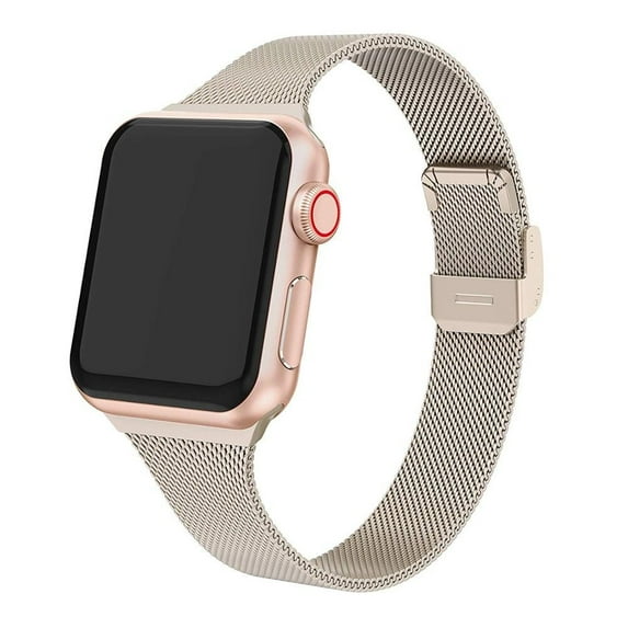 ALMNVO Slim Milanese Loop Stainless Steel Metal Mesh Band Compatible with Apple Watch Bands 40mm 38mm 41mm 45mm 44mm Ultra 49mm 42mm Magnet Replacement iWatch Series 8 7 6 5 4 3 SE Champagne Gold