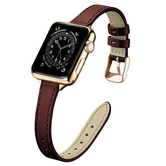 ALMNVO Slim Soft Genuine Leather Strap for Apple Watch Bands 40mm 41mm 38mm 44mm 45mm 42mm 49mm Women Men, Fashion Narrow Thin Calfskin Replacement Wristbands for iWatch Series Ultra 8 7 SE 6 5 4 3 2