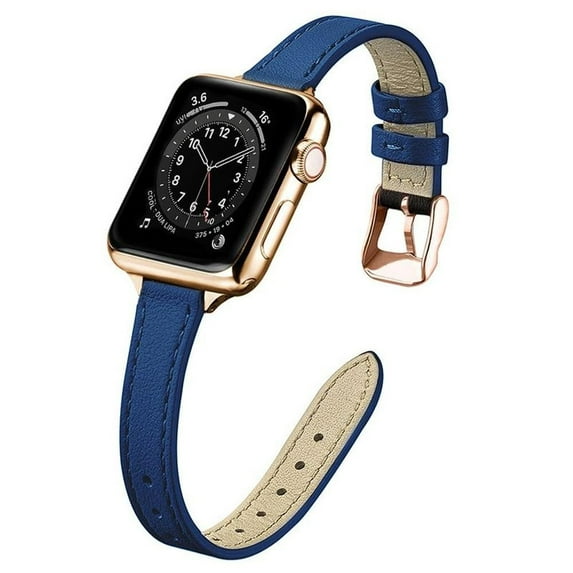 ALMNVO Slim Soft Genuine Leather Strap for Apple Watch Bands 40mm 41mm 38mm 44mm 45mm 42mm 49mm Women Men, Fashion Narrow Thin Calfskin Replacement Wristbands for iWatch Series Ultra 8 7 SE 6 5 4 3 2
