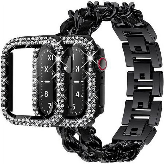 ALMNVO Strap+Case Compatible with Apple Watch Bands 40mm 41mm 38mm 44mm 45mm 42mm Metal Watchband Cuban Link Bracelet Replacement iWatch Series 8 7 SE 6 5 4 3 2 1