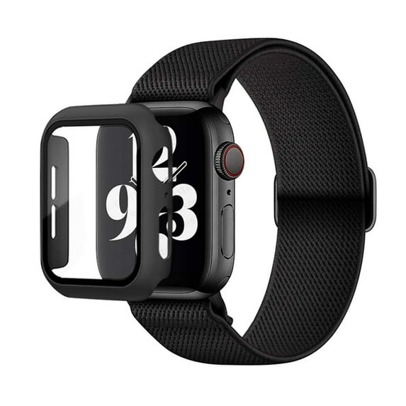 ALMNVO Stretchy Band and Case Compatible with Apple Watch Bands and Case 41mm 40mm 43mm 45mm 44mm 42mm Scrunchie Nylon Braided Solo Loop Band Women Men for iWatch Series 9 8 7 SE 6 5 4 3 2 1