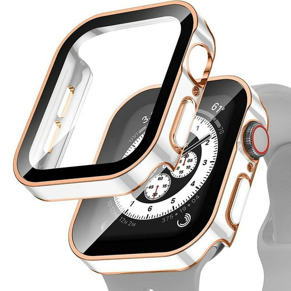 ALMNVO Waterproof Cases Compatible with Apple Watch Case 45mm 41mm 44mm 40mm Waterproof Tempered Glass Screen Protector Case Accessories Edge Bumper iWatch 8 7 4 5 SE 6 Cove