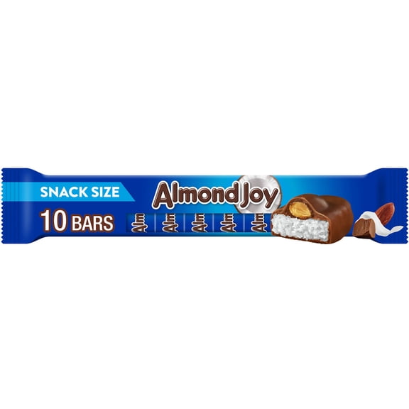 ALMOND JOY Coconut and Almond Chocolate Snack Size, Candy Bars, .6 oz (10 Count)