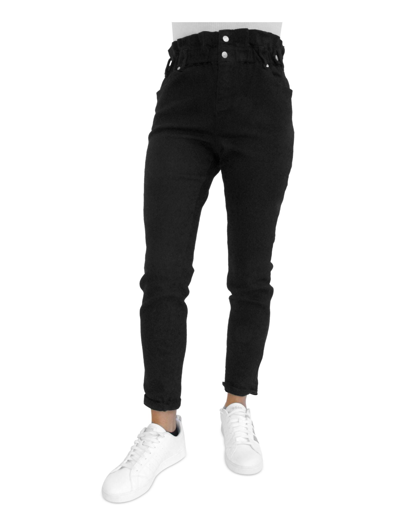ALMOST FAMOUS Womens Black Stretch Zippered Pocketed Paper Bag Waist