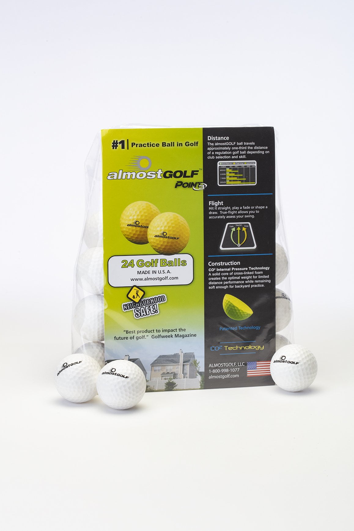 ALMOSTGOLF Point3 Limited Flight Practice Golf Balls Realistic Spin, Trajectory, & Accuracy Foam Training Balls Pack of 24, White