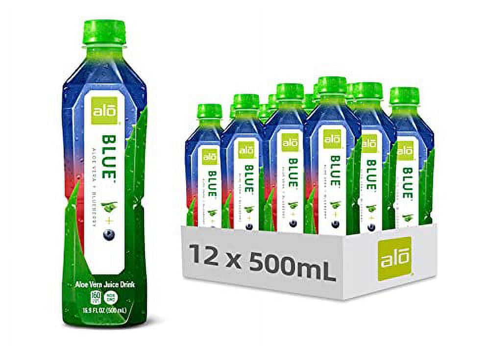 ALO Aloe Vera Juice Drink | BLUE - Aloe Vera + Blueberry | 16.9 fl oz, Pack of 12 | Plant-Based Drink with Real Aloe Pulp