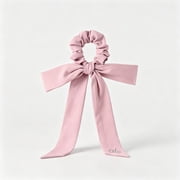 ALO Yoga Womens Satin Bow Scrunchie with Long Ribbon Tails, Blush Pink Hair Tie Bowknot Hair Accessory for Ponytail Bun