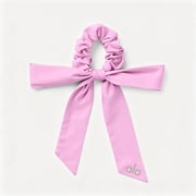 ALO Yoga Womens Satin Bow Scrunchie with Long Ribbon Tails, Light Pink Hair Tie Bowknot Hair Accessory for Ponytail Bun